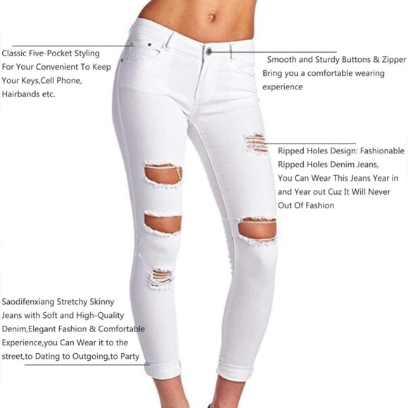 NWOT 10 White Butt Lift Stretch Ripped Skinny Jeans Distressed Denim Pants - Picture 2 of 6